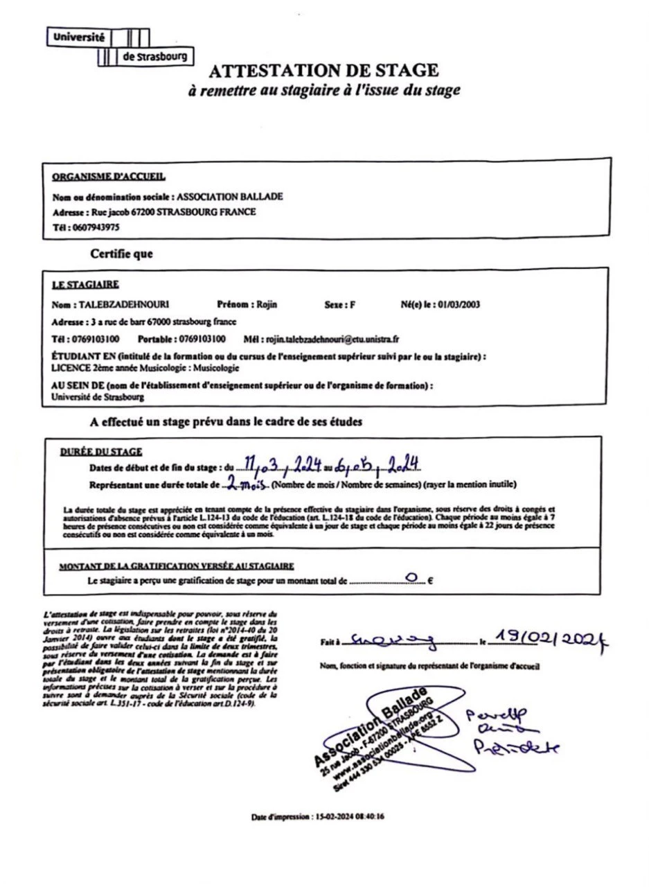 Attestation de stage